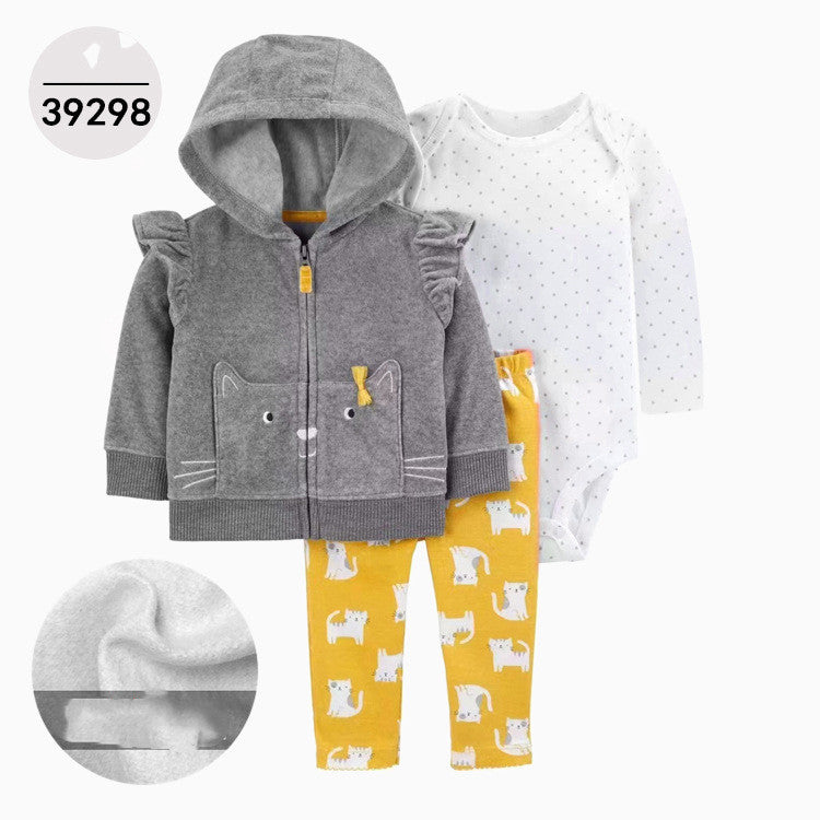 Hooded Long Sleeve Jacket Wrap Three Pieces Children's Clothing