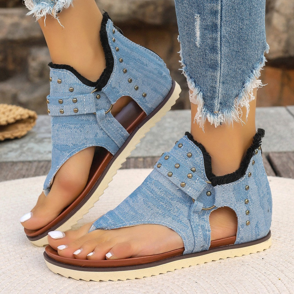 Denim Thong Sandals For Women - treasure supply