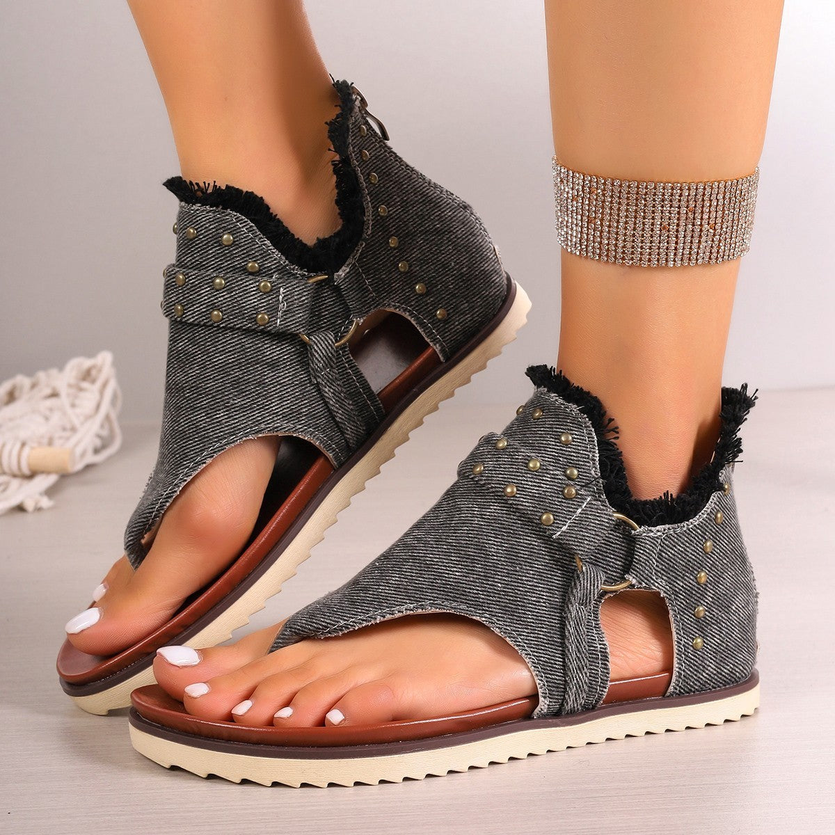 Denim Thong Sandals For Women - treasure supply