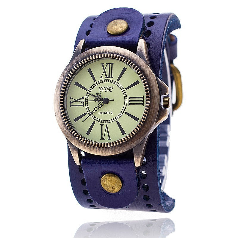 Genuine Leather Retro Roman Literal Watch