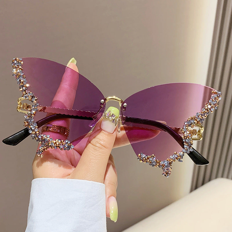 Diamond Butterfly Sunglasses Women Brand Y2K Vintage Rimless - Treasure supply