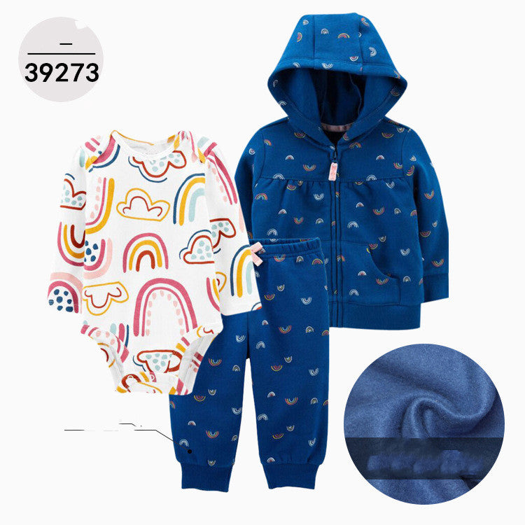 Hooded Long Sleeve Jacket Wrap Three Pieces Children's Clothing - Treasure supply