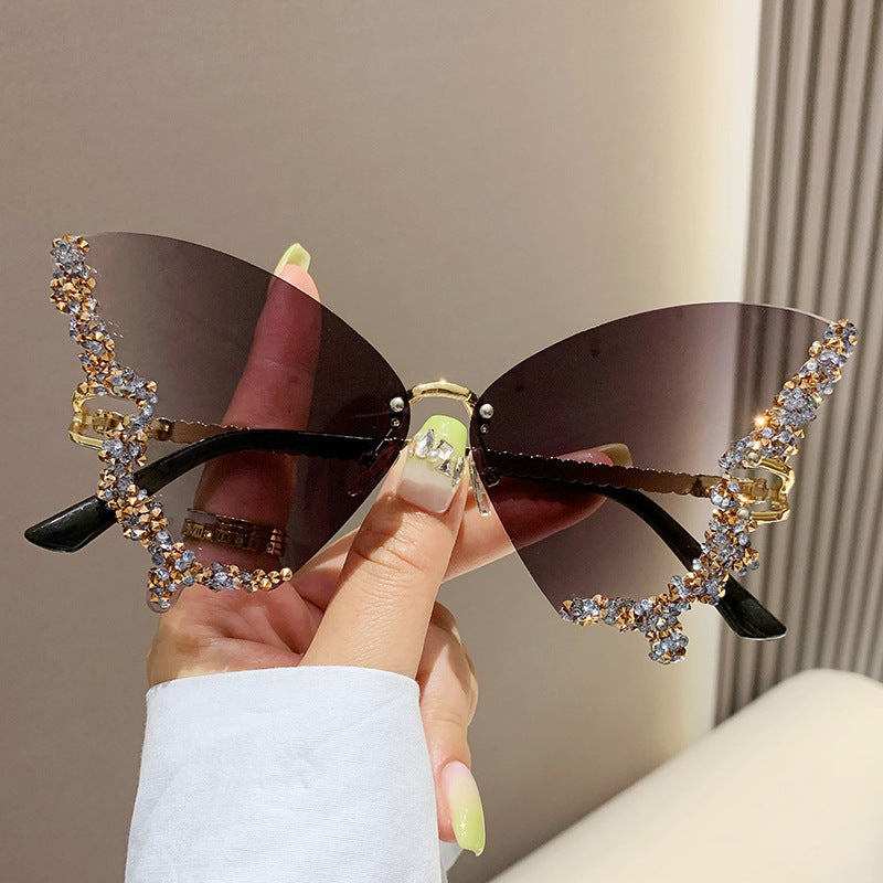 Diamond Butterfly Sunglasses Women Brand Y2K Vintage Rimless - Treasure supply