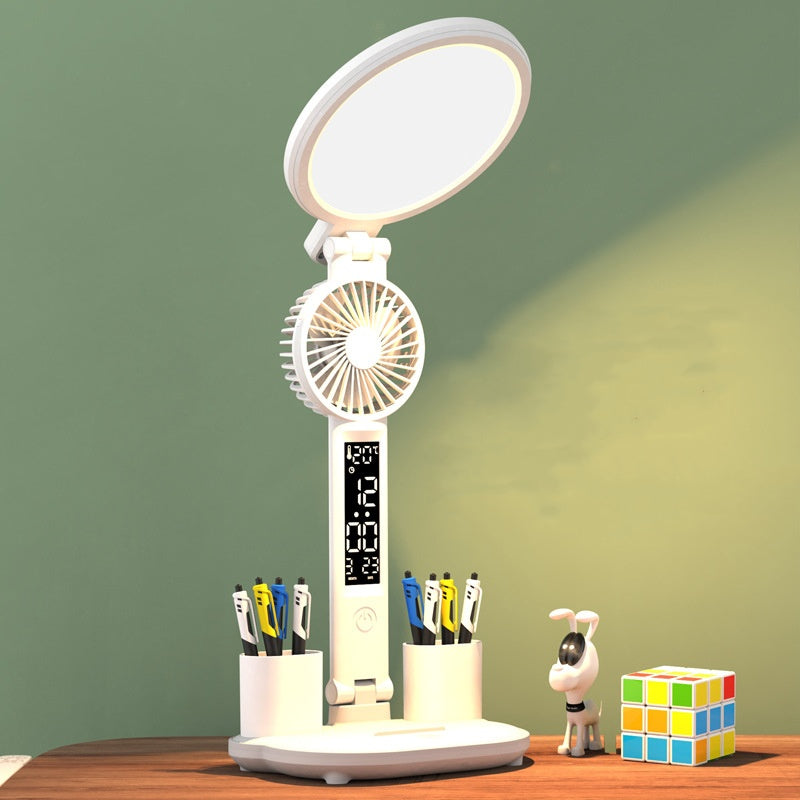 LED Clock Table Lamp USB Chargeable Plug-in LED Fan