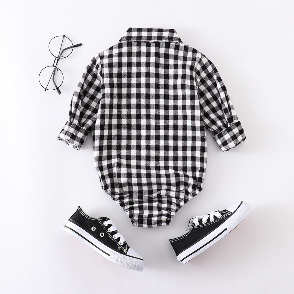 Autumn And Winter Plaid Baby Boy Romper Long-sleeved Shirt