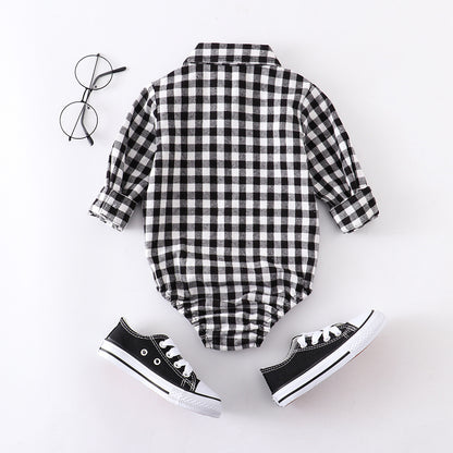 Autumn And Winter Plaid Baby Boy Romper Long-sleeved Shirt Treasure supply