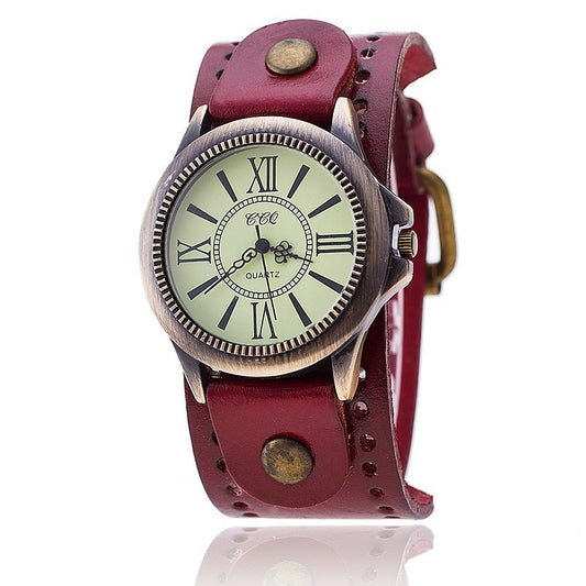 Genuine Leather Retro Roman Literal Watch - treasure supply