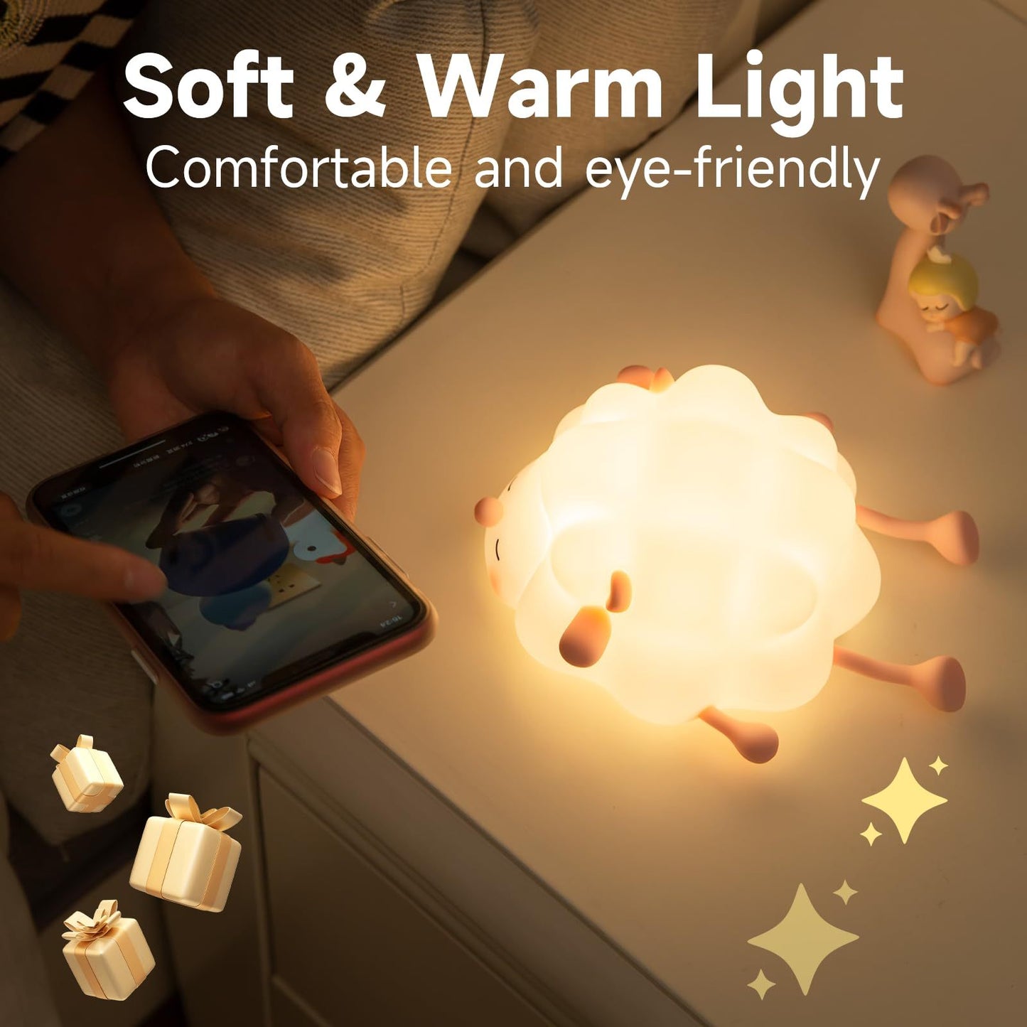 Silicone Night Lights Sheep Cartoon Bedroom Lamp For Children's Rechargeable - Treasure Supply