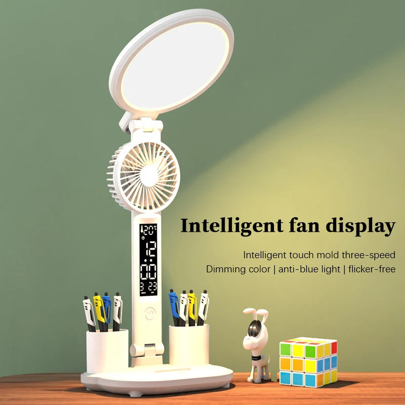 LED Clock Table Lamp USB Chargeable Plug-in LED Fan