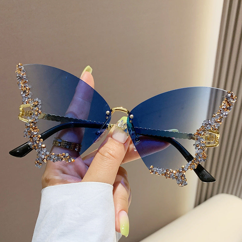 Diamond Butterfly Sunglasses Women Brand Y2K Vintage Rimless